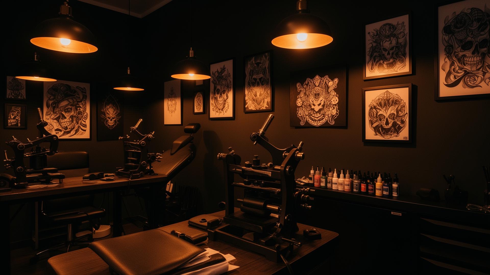 Atmospheric interior of an independent tattoo studio